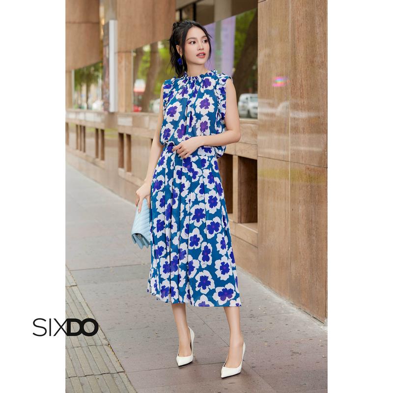 Chân váy họa tiết hoa SIXDO (Dark Mallard Green Floral Midi Chiffon Skirt) 2