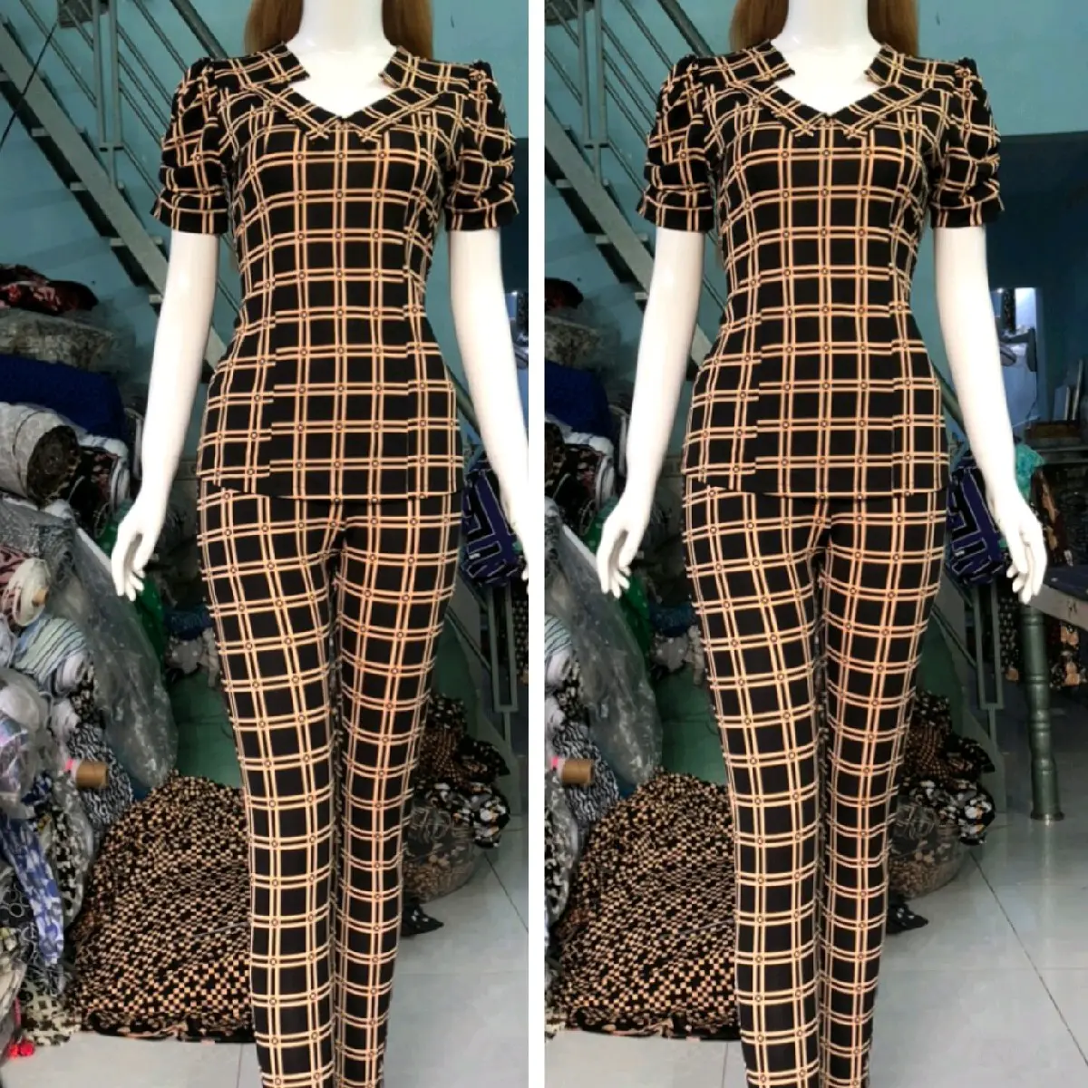 Sét Bộ Nữ Cổ Nữ Hoàng Có Lá Cổ Nhiều Hoạ Tiết Quần Dài Phom Ôm Dành Cho Nữ Vải Thun ATI Dày Dặn Độ Bền cao Áo Top Nhung