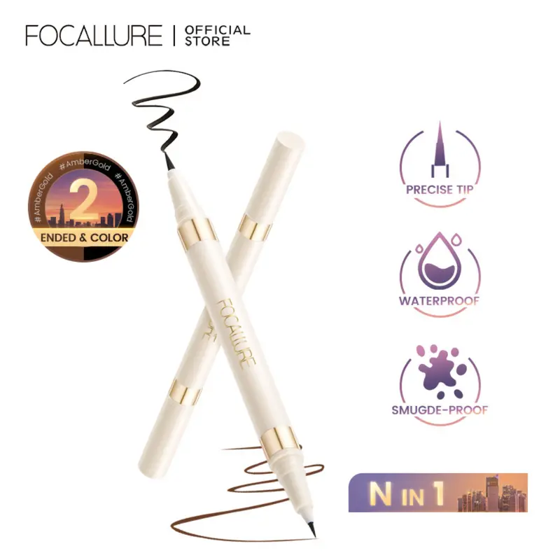 Bút Kẻ Mắt Kép, FOCALLURE, Màu Đen Và Nâu, Bút Kẻ Mắt Cực Mịn, Dung Dịch Không Thấm Nước, Nhanh Khô, Chống Nhòe, Lâu Trôi, Dễ Tẩy Trang Mắt, Siêu Mịn 1