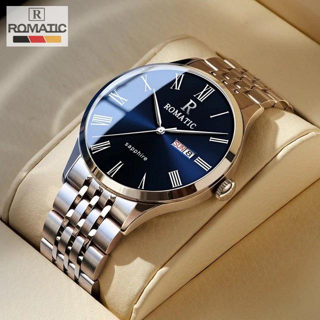 Đồng hồ Nam ROMATIC 8871 Đơn Giản Sang Trọng, Khóa Bướm, Dây Thép Cao Cấp