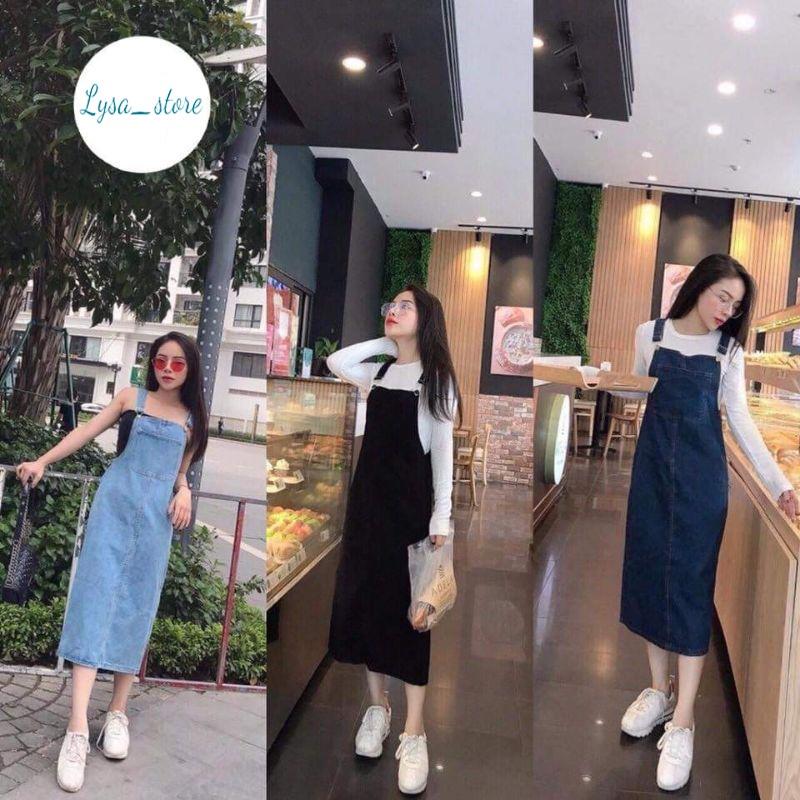  Váy Yếm Bò Dài Chữ A 2 Dây Phong Cách Ulzzang Hàn Quốc Phối Túi Năng Động Trước Ngực Y02 