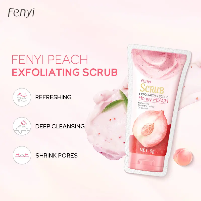 Spot GoodsNew Fenyi Manufacturer Light Fragrance Honey Peach Facial Scrub 8G Facial Face Cleansing Pores Nourishing Moisturizing