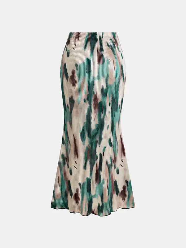 YOZY All Over Print Elastic Waist Skirt, Elastic Waist Mermaid Casual Fashion Skirt, 2024 Women's Wear for All Seasons 1