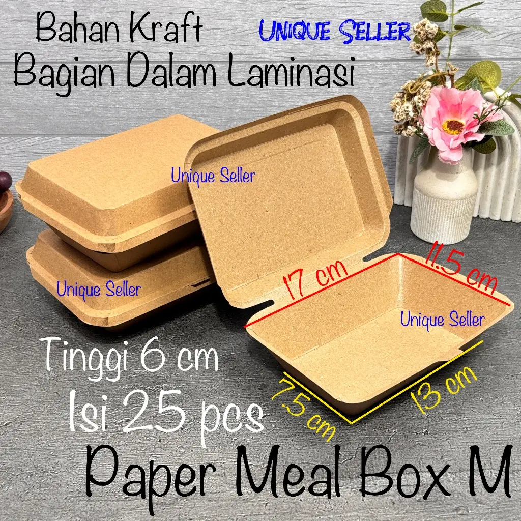 [Isi25] Paper Meal Box M Kraft 17x11.5x6 cm Laminasi Anti Bocor Kotak Makan Kertas Dus Nasi Ayam Goreng Nasi Goreng Nasi Campur Daging Siomay Batagor Bihun Bakmi Pangsit Mie