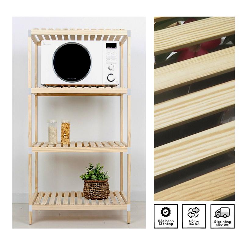 Kệ Lò Vi Sóng 4 Tầng Gỗ Thông Mỹ 65x35x120CM Kệ Để Đồ Nhà Bếp Kệ Gỗ Decor Tổ Ong Kệ Bếp Đa Năng