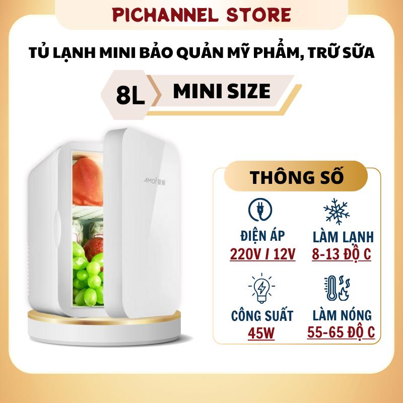 Tủ lạnh mini AMOI bảo quản mỹ phẩm, trữ sữa điều chỉnh 2 chiều nóng lạnh 8L PITEK - Bảo hành công trọn đời