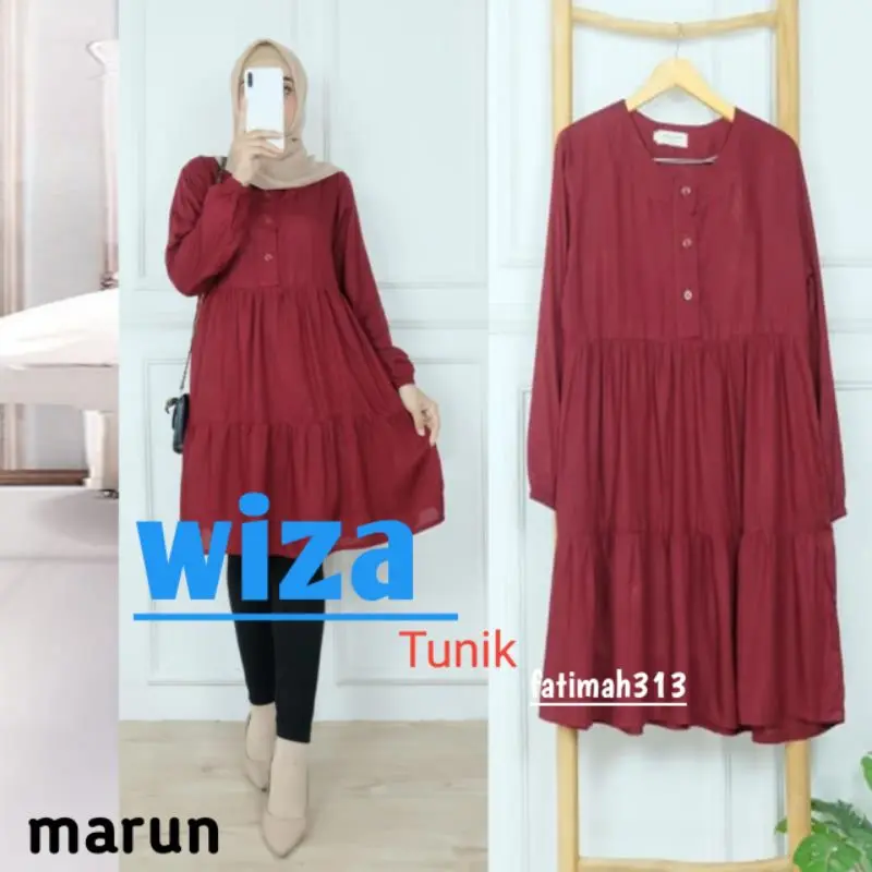 Wiza Tunik Polos Jumbo Bahan Rayon Size L-XXXL Ld 100-130 By Fatimah313 Kancing Muslim Panjang Wanita Rempel Atasan Twill 7