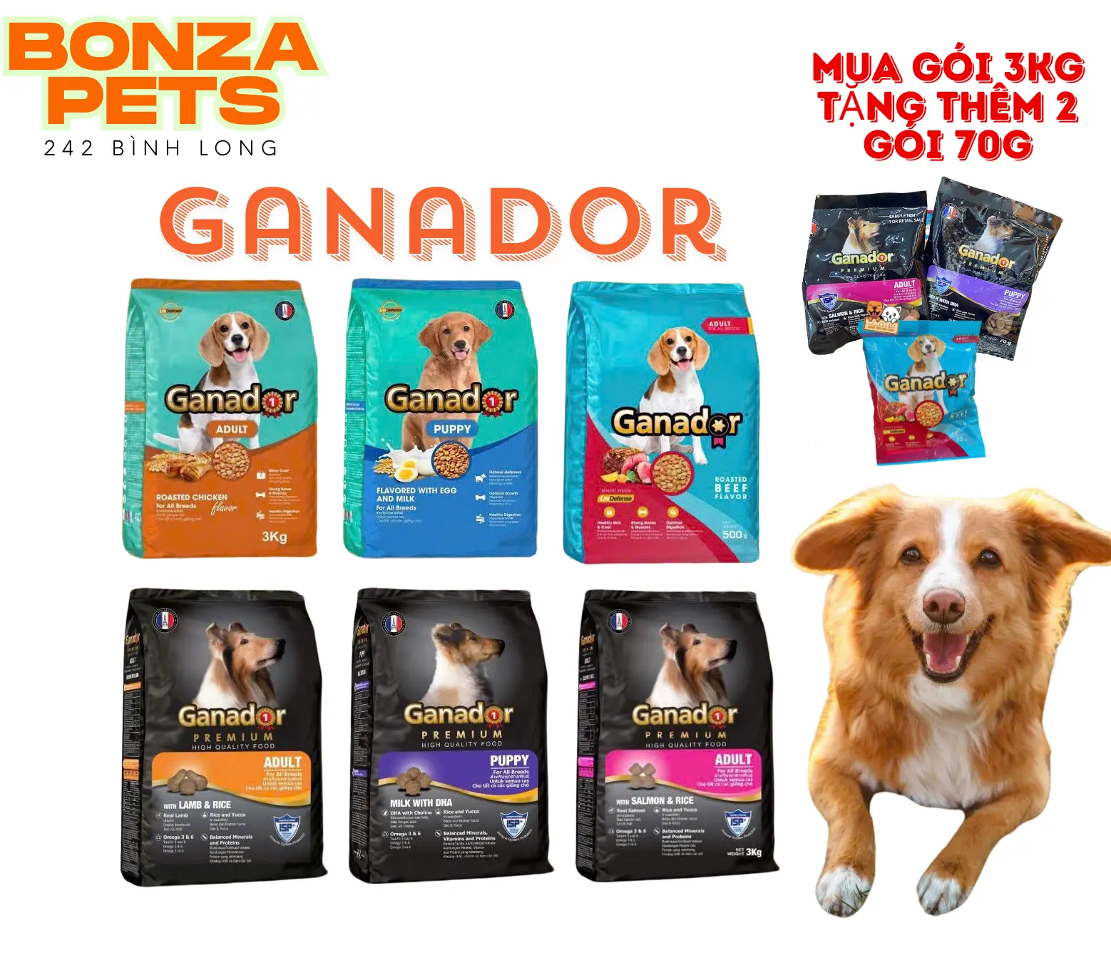 Ganador 3kg ĐỦ VỊ - Hạt cho Chó con & Chó trưởng thành