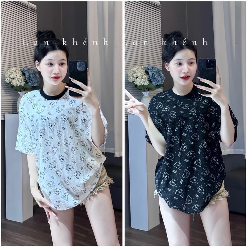 Áo phông chất xước - Gấu đính đá (40-70kg) Nữ Women