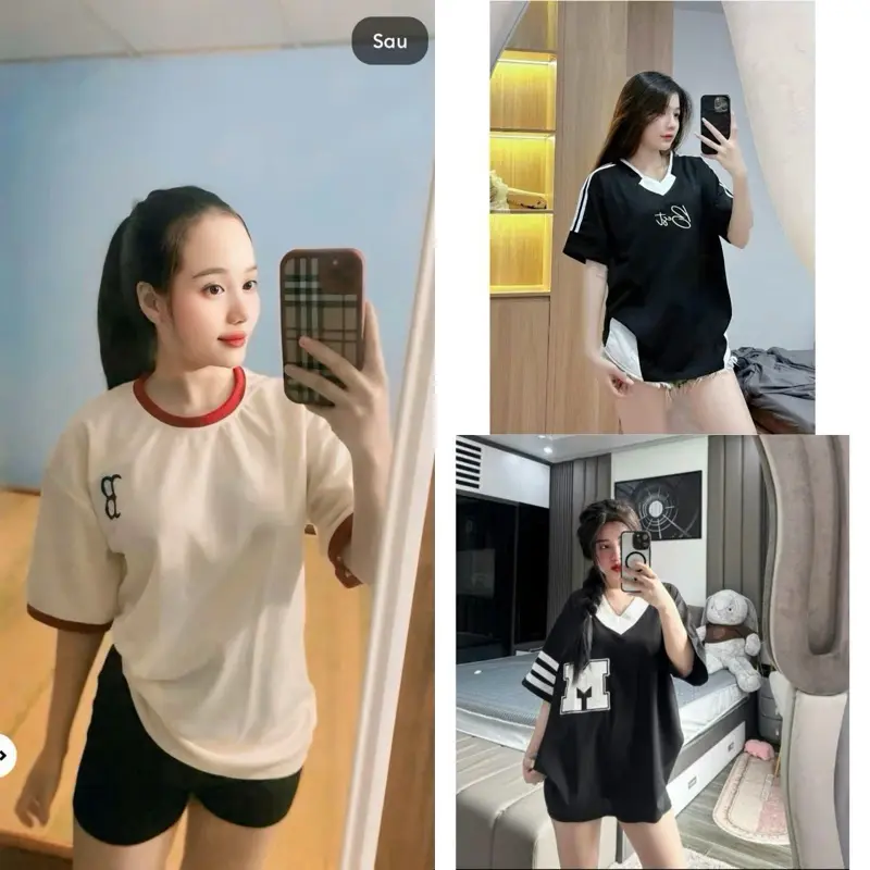 Mẫu 7.  Compo 3 áo, chữ B, Best, chữ M áo phông nam nữ from rộng cổ tròn tay lửng