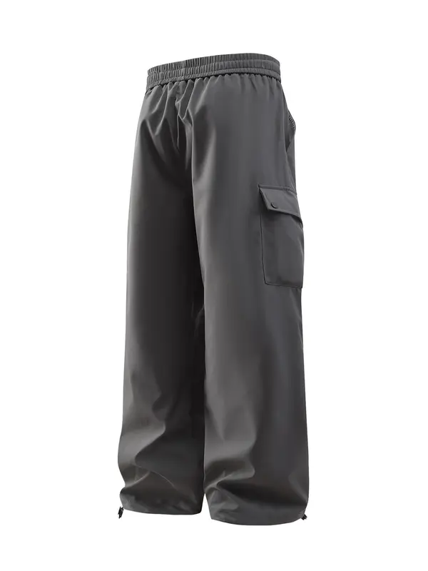 Men's Solid Color Flap Pocket & Slant Pocket Design Drawstring Waist Cargo Pants, Loose Casual Comfortable Windproof Waterproof Wide Leg Trousers with Drawstring Hems for Outdoor Activities, Fashion Men's Bottoms for All Seasons 7