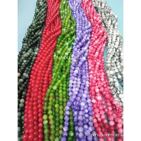 MANIK BATU ALAM UKURAN 6MM MODEL BULAT PART 2  ISI KURLEB 62 BUTIR/BEADS BAHAN UNTUK BIKIN KALUNG GELANG DLL 0