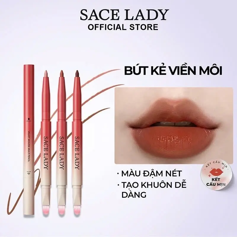 ￼Chì Kẻ Viền Môi SACE LADY Bút kẻ môi Sắc Tố Cao Kết cấu mịn màng Trang Điểm Cho Nữ 01