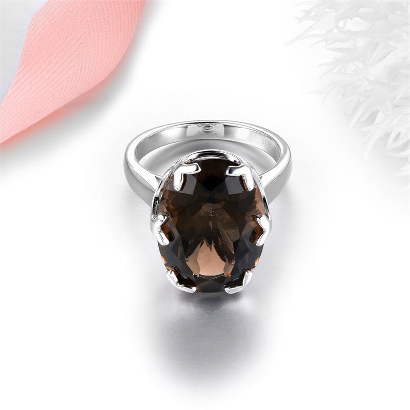 Product Introduction of Natural Smoky Quartz Solid Sterling Silver Women Rings 11 Carats Brown Crystal Classic Simple Style Mother's Day Birthday Gifts US Size 8 4