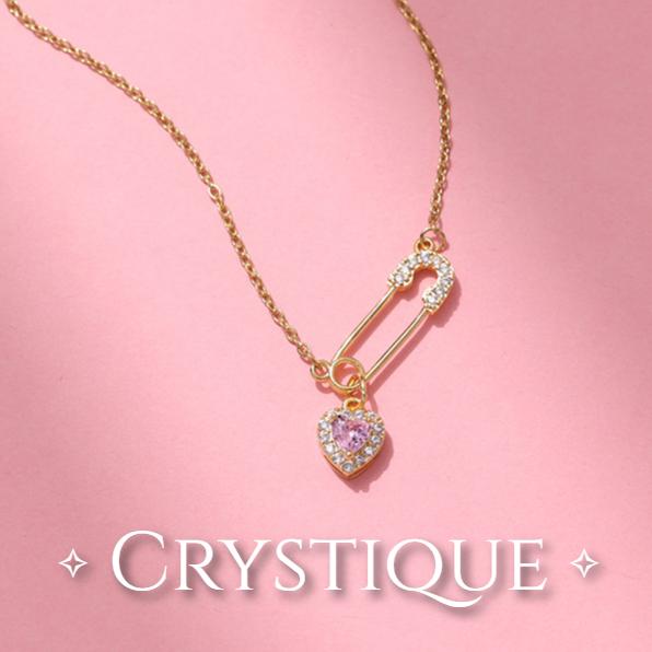 Safety Pin Necklace with Heart Charm Pink Crystal Hearts Pendant Paperclip Necklace for Woman Hollow Pin Heart Chains Choker 0