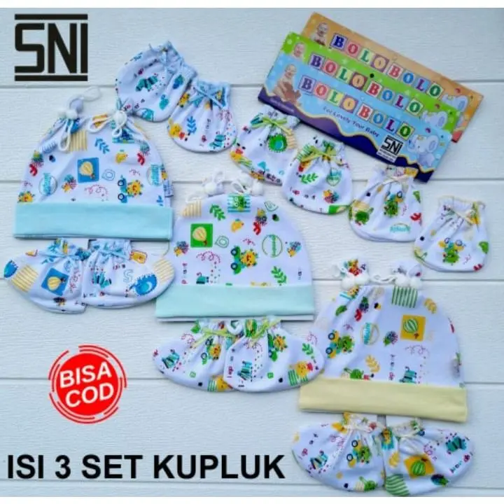 PROMO 3 Set Topi Bayi Warna Motif Topi Sarung Tangan Kaos Kaki Bayi Putih Warna 3