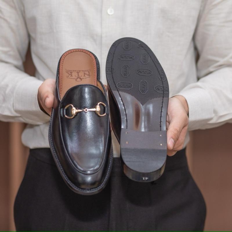 NTK Luxury Giày da nam Sục horsebit  màu đen đế khâu mckay da bò size 37-44 bảo hành 24 tháng