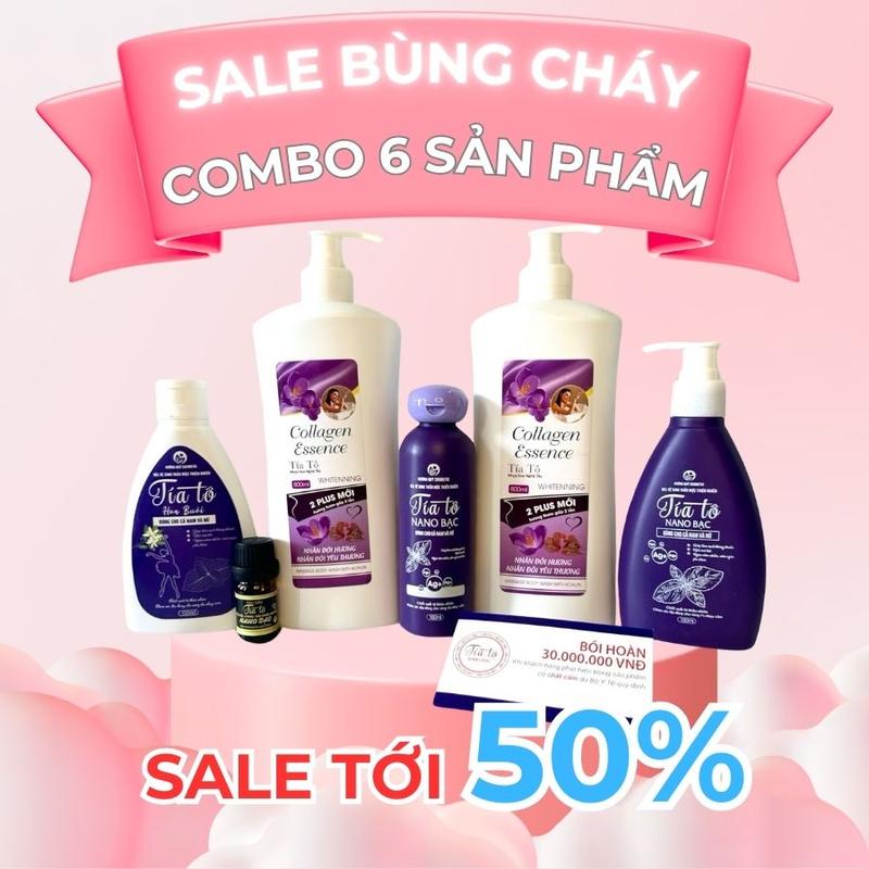   Combo 6 sản phẩm   2 chai sữa tắm tía tô collagen 550ml 1 dung dịch vệ sinh nano bạc 1 ddvs tía tô hoa bưởi 1 ddvs tía tô 1 tinh dầu thơm đồ lót... 