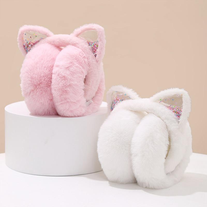 Product Introduction of Cute Cat Ears Sequins Foldable Earmuffs Winter Warm Children Adult Ear Protection Ear Bags 8