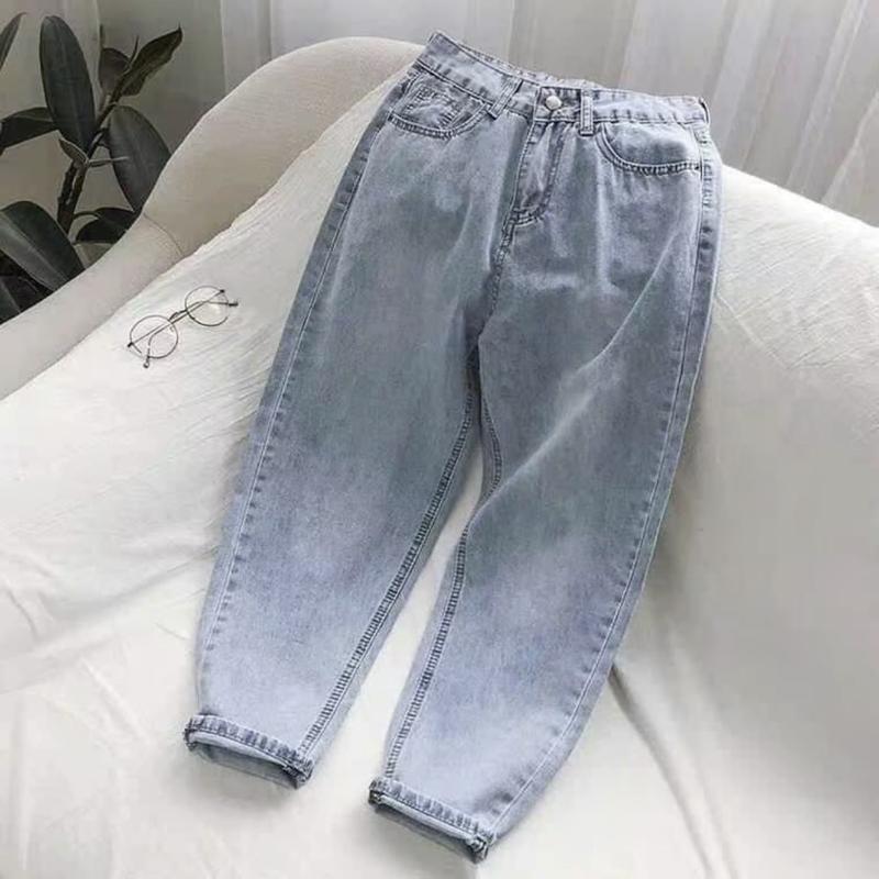 Quần baggy jean nữ ống Đứng lưng cao k co giãn ,Quần jean nữ xanh trơn from 9 tấc NJ513