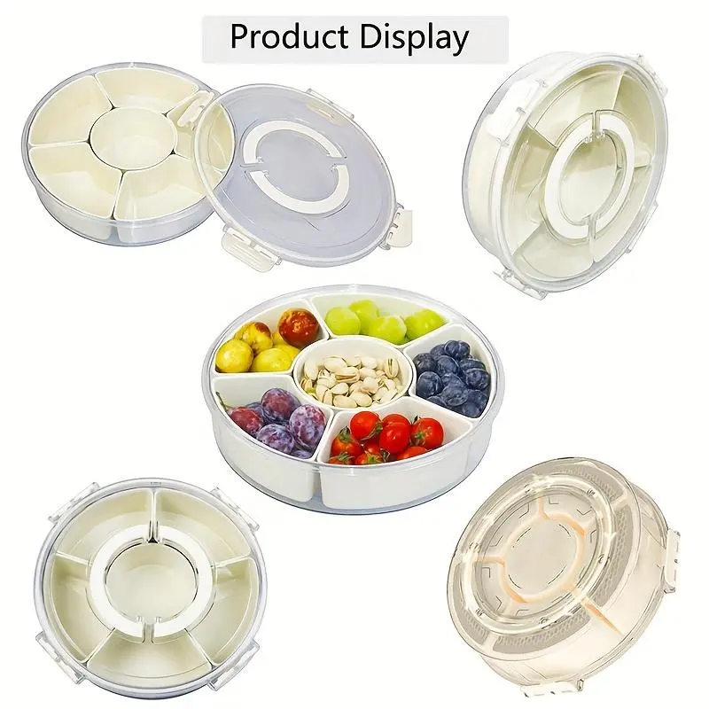 Rotating Food Storage Box, 1 Count Multi-grid Fruit & Vegetable Storage Container with Lid, Snack Box, Food Preserving Container for Home Kitchen, Utensils 8