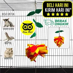 Mainan Ayunan Gigitan Hewan Pompom Swing Flanel Mainan Gigitan Gantung Sangkar Kandang Hamster Sugar Glider Marmut Reptil