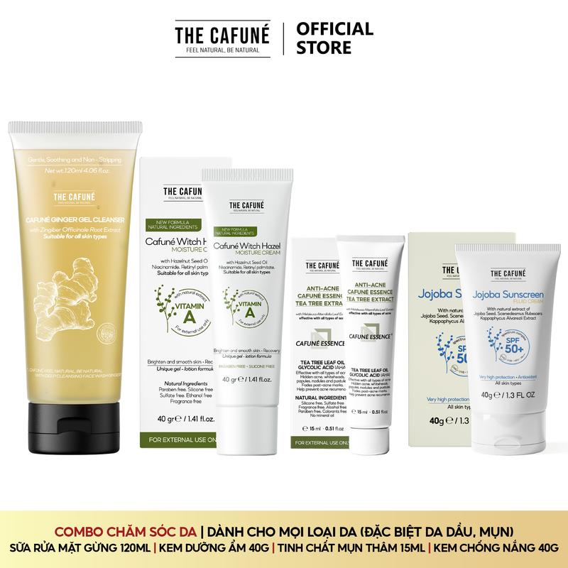  Combo Chân Ái Khuyên Dùng Cho Da Mụn Kem Chống Nắng Gel Chấm Mụn Sữa Rửa Mặt Kem Dưỡng Ẩm The Cafuné Dành Cho Da Mụn 120gram 
