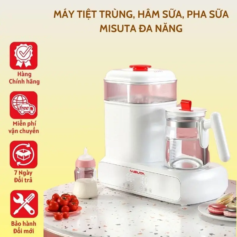 Máy tiệt trùng, hâm sữa, pha sữa đa năng Misuta có tích hợp sấy khô, điều chỉnh được nhiệt độ 0