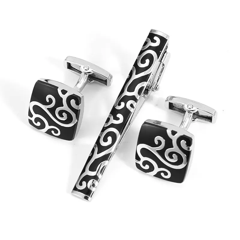 Cufflink Set Motif Elegan Mewah (2pcs Cufflink + 1pcs Jepit Dasi) 4