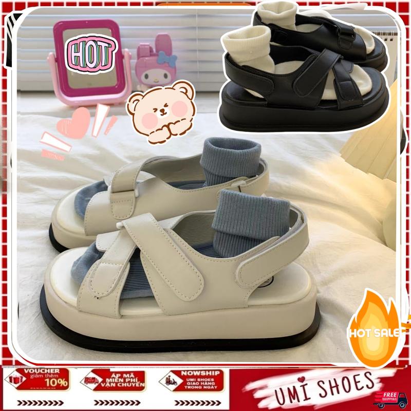 NOWSHIP- NEW GIÀY SANDAL NỮ VB XOANHA quai dán Đế Cao 3.5cm Hàn Quốc Màu Đen Kem Xang đan thời trang mới hot có quai hậu Shoes DéP