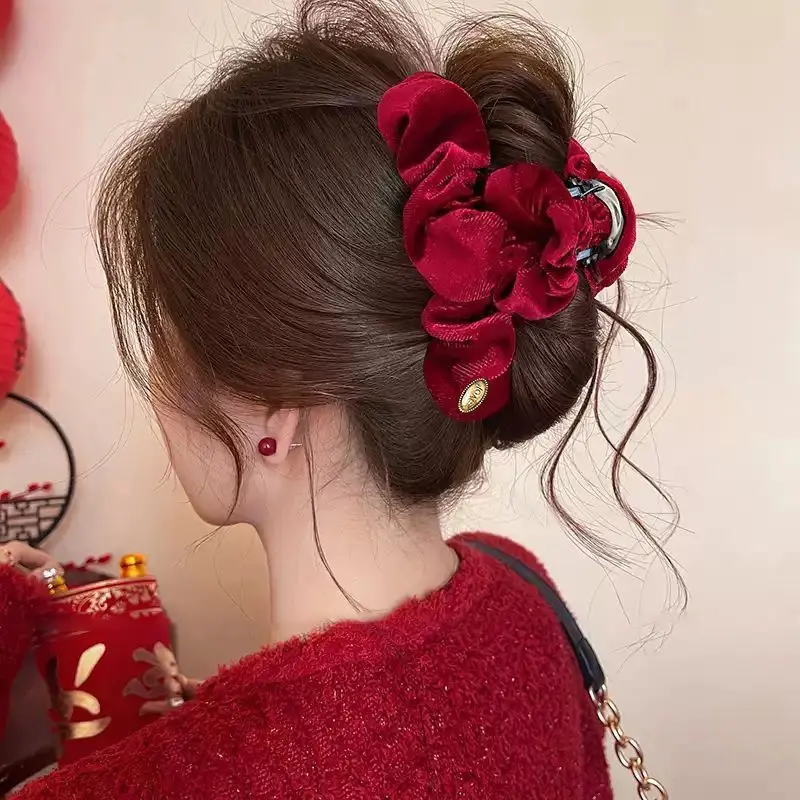Mũ Cài Tóc, Vải Nhung, Kẹp Tóc Đám Mây Đỏ, Kẹp Tóc Lớn Cao Cấp Mới Cho Nữ, Kẹp Sau Đầu, Hoàn Hảo Cho Năm Mới 2025, Phụ Kiện Cài Tóc 8