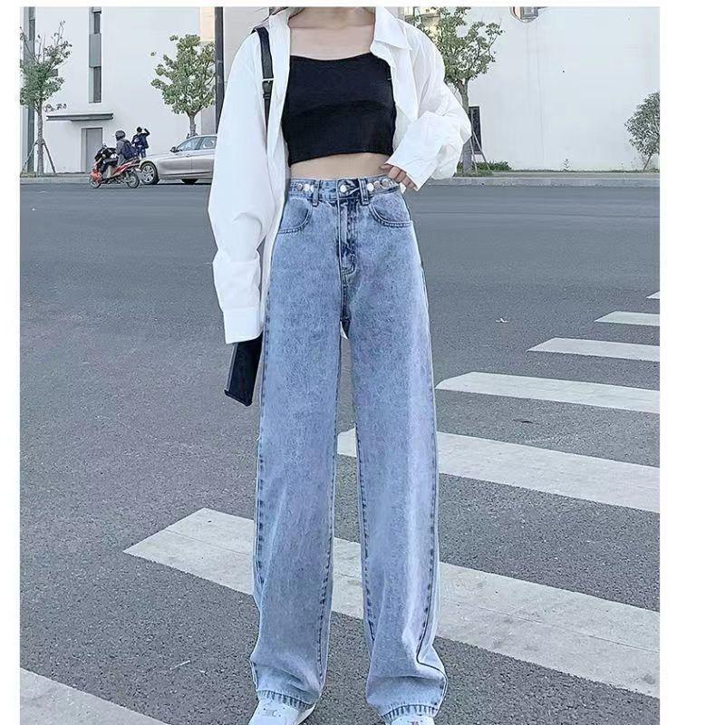 Product Introduction of Quần jean cạp cao ống rộng dành cho phụ nữ, mùa xuân và mùa hè, mới, nhẹ, Xanh Biển , thẳng, lỏng lẻo, mỏng, quần lau nhà Women Ong 2