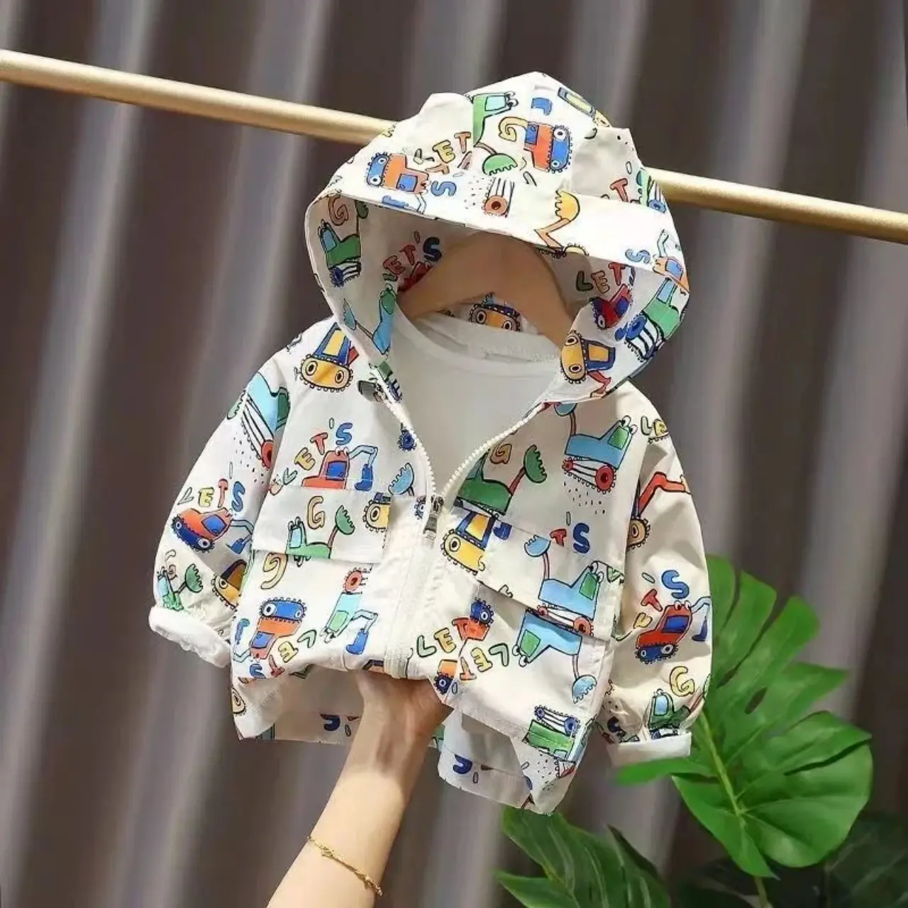 ÁO khoác gió cho bé ,áo lót lông in hình máy xúc cho bé trai bé gái từ 10-27kg áo khoác hoodie zip