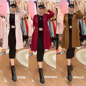 Monza Long Blazer | Bahan Suede Jaket Panjang Wanita Oversize Lembut Zipper