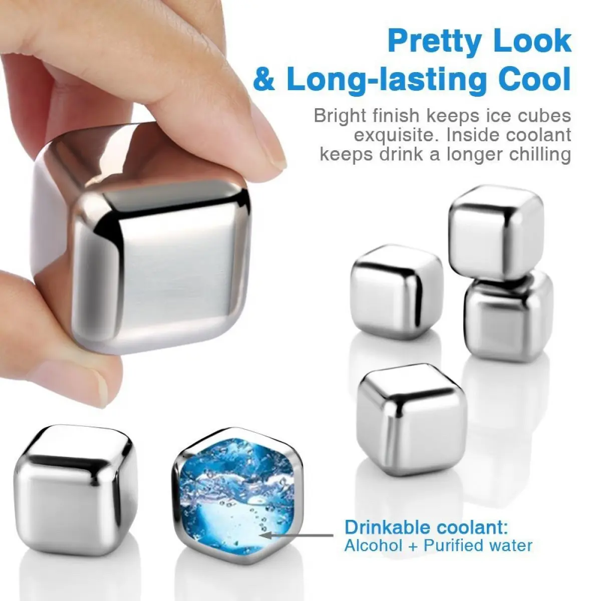 [SG stock] Stainless steel Ice Cube 304 reusable set kit tongs plastic tray Beer Wine Whiskey