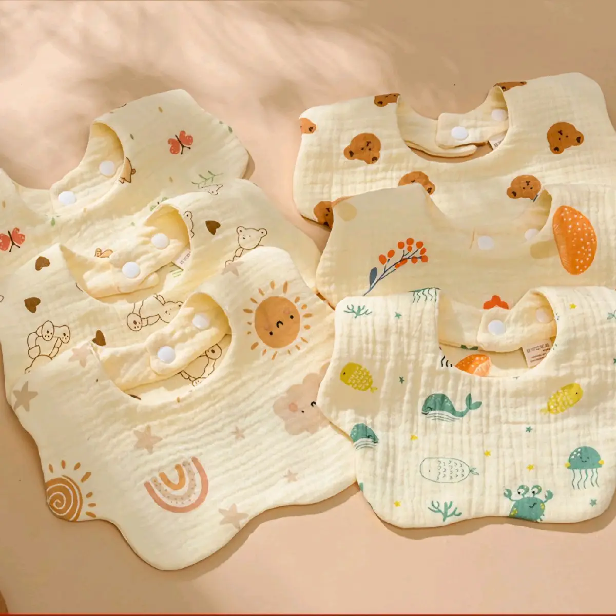 Set  Yếm tròn xoay 360 độ 4 lớp xô muslin cao cấp an toàn cho da em bé