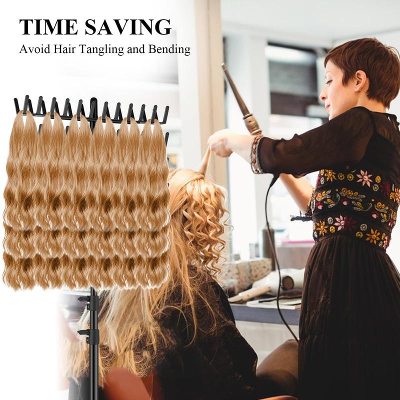 Product Introduction of Hair Braiding Stand Set, 17pcs/set Hair Extension Display Stand with Tool Set, Adjustable Hair Extension Storage Rack for Salon, Home, Hotel, Travel, Makeup 2