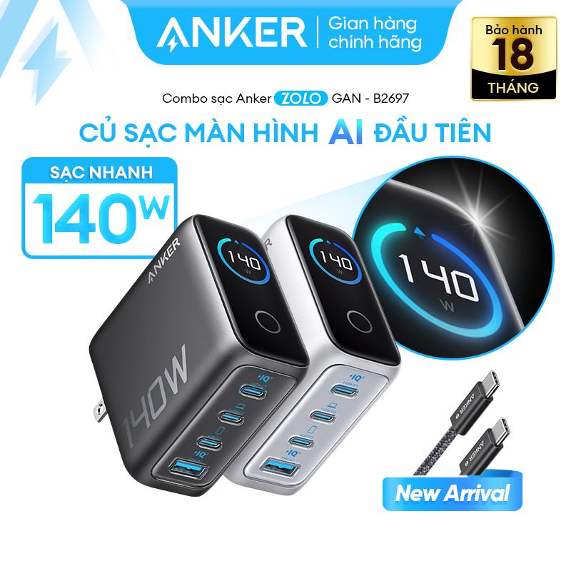 [Củ 140W] Củ sạc nhanh Anker ZoLo 140W (4 cổng, GaN) sạc được cho laptop - 3 USB-C PD & 1 USB-A | Sạc 4 thiết bị cùng lúc (IQ 3.0 và PPS) - B2697