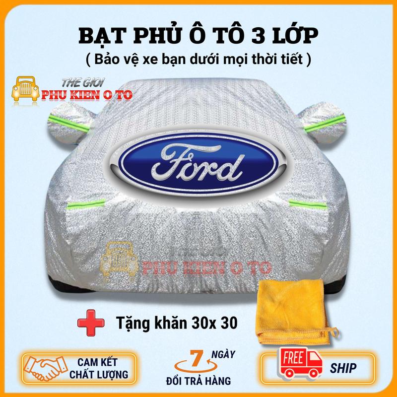 Bạt Phủ Xe Ô Tô Ford EcoSport, Everest, Territory, Escape, Focus, Explorer, Ranger - Chất Liệu Bạt Tráng Nhôm 3 Lớp, Chống Nóng, Có Khóa Kéo Tiện Lợi, Có Vải Phản Quang Cảnh Báo Ban Đêm
