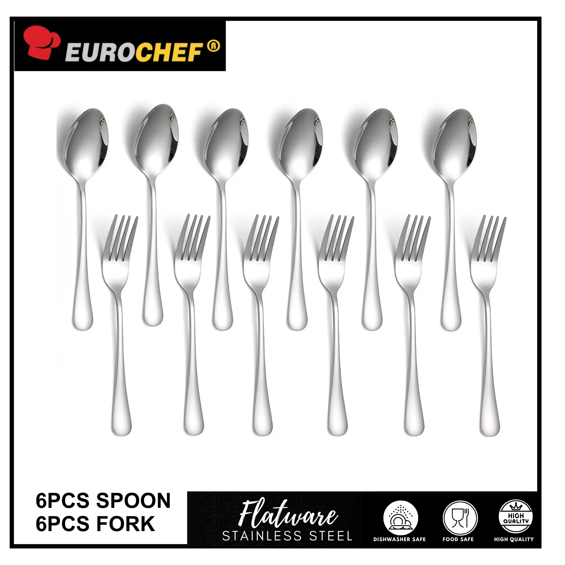 Eurochef Heavy Duty Dinner Spoon and Fork Set | High Quality Cutlery Thick Makapal Kutsara Tinidor | Suitable for Home Kitchen Restaurant Tableware Silverware Flatware