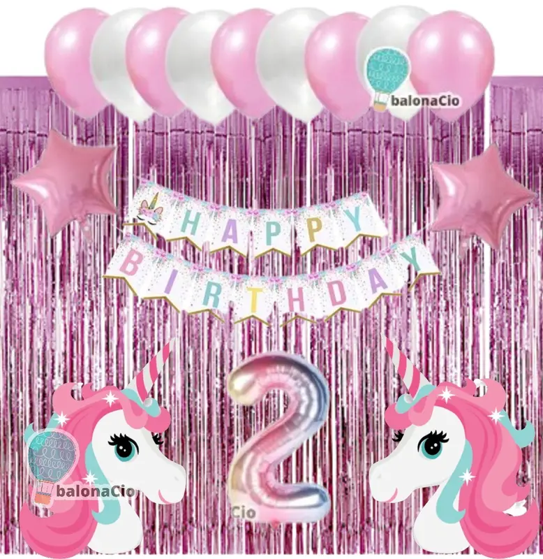 Paket Balon Ulang Tahun Unicorn Jumbo 02 - tema anak perempuan Balon Pink Putih 0