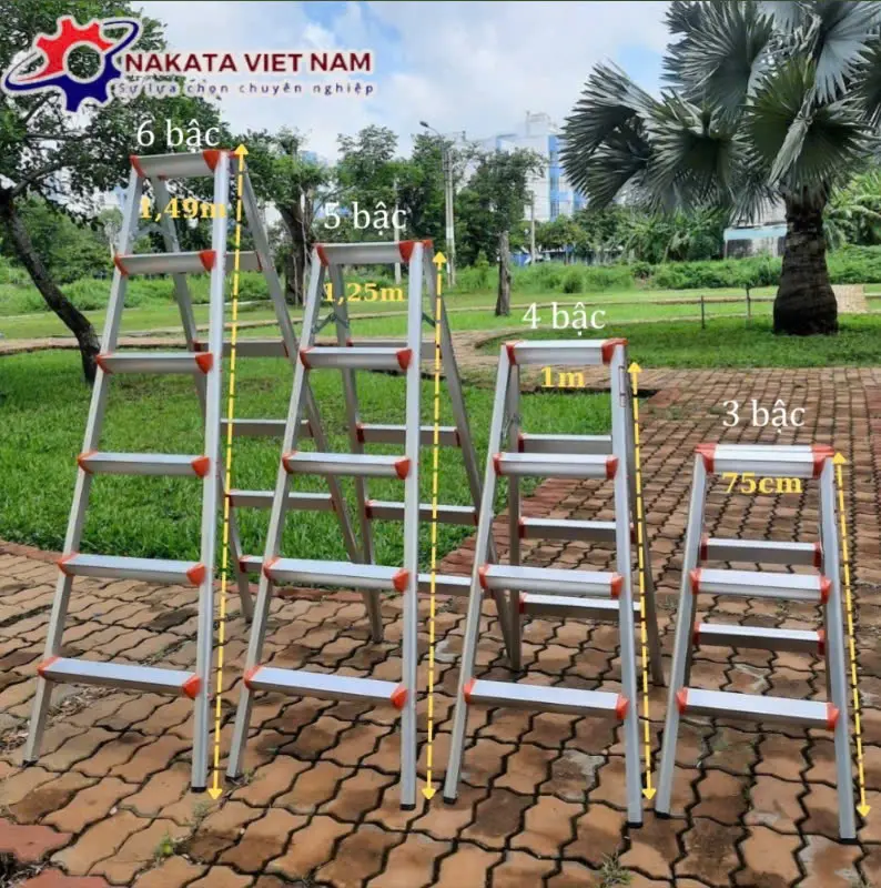 Thang Nhôm Chữ A bậc bằng NAKATA - Đủ Kích Thước (3 bậc-6 bậc) , trọng tải 150kg 2