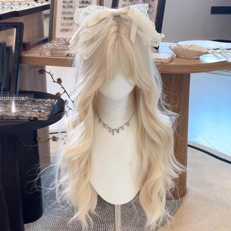 Tóc Giả Trùm Đầu, Dành Cho Nữ, Tóc Dài, Mỏng, Màu Trắng Sữa Và Vàng Kim, Phong Cách Lolita Nhật Bản, Sóng Sâu, Cos, Tóc Xoăn Dài, Mũ Đội Đầu, Năm 2024 2