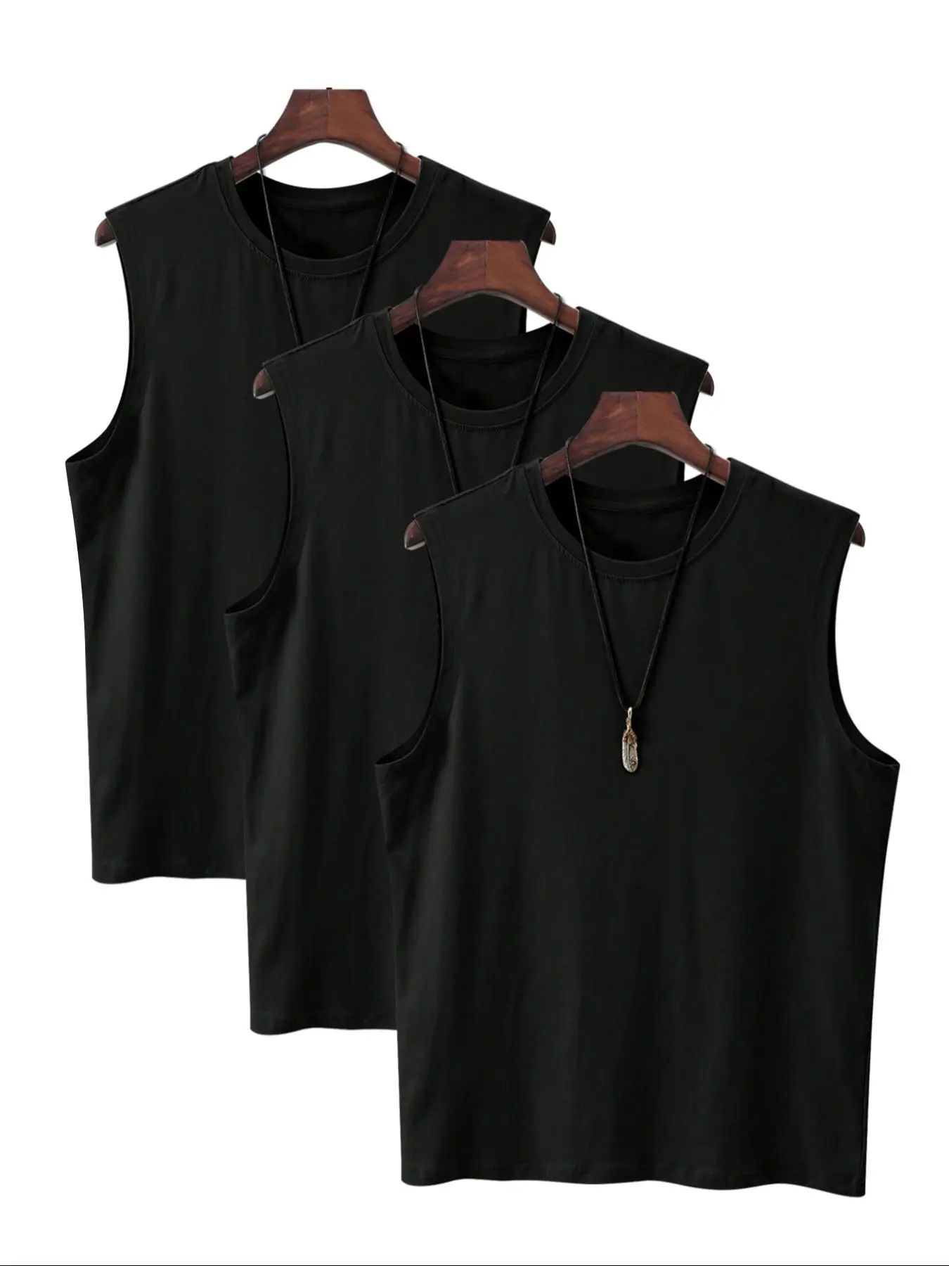 Men's Solid Round Neck Tank Top, Breathable Sweat Absorption Sleeveless Top for Gym Workout, Casual Sporty Top for Summer