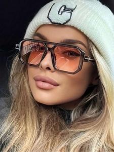 Gafas de sol de aviador cuadradas con bloques de colores de moda vintage unisex, gafas de sol con lentes tintadas de doble haz de estilo retro para uso diario, accesorios de moda para actividades al aire libre, lentes para mujeres de cara redonda