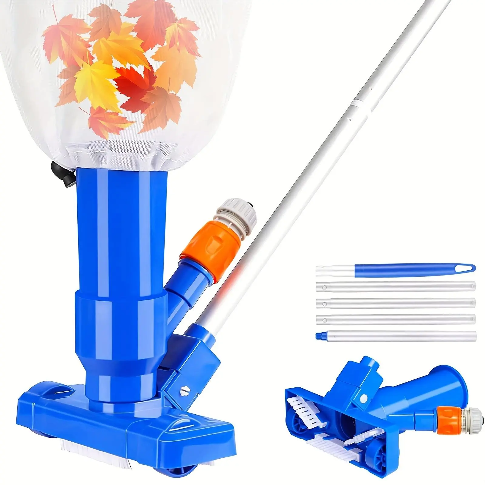 Portable Pool Vacuum Cleaner, Handheld Swimming Pool Cleaner Kit with Jet Nozzle, Manual Spa Vacuum Head & Fishing Net Tool