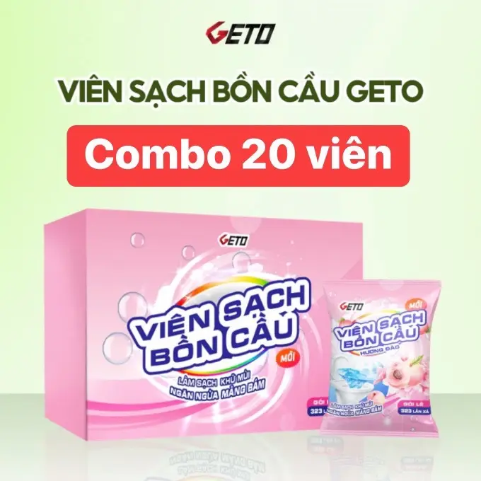 Combo 20 Viên  sạch bồn cầu Geto hương đào ,323 lần xả giúp khử mùi , kháng khuẩn , làm sạch bồn cầu .
