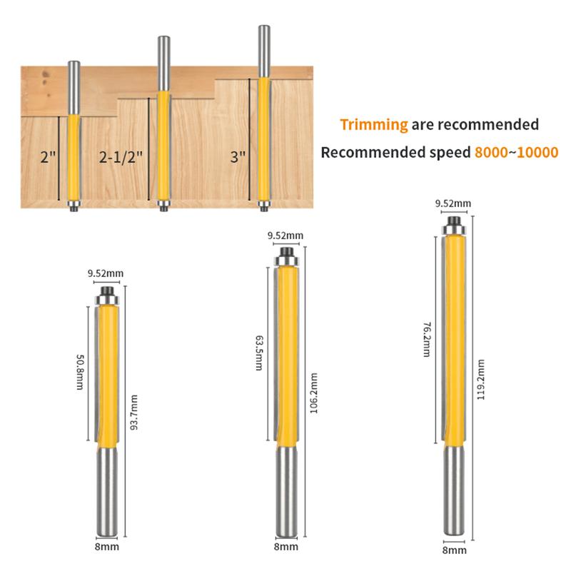 Product Introduction of 8mm Shank Cover 3/8" Flush Trim Bit Router Bit Carbide Tool Woodworking Milling Tool For Wood Bit Face Mill Tools 26