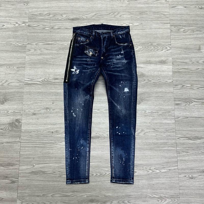 QUẦN JEAN NAM MÃ D2-46 KHOÁ SƯỜN XANH RÁCH VẨY SƠN 4 CÚC , BÒ DÀI CAO CẤP , CO DÃN , PHOM ÔM CHÂN DS-Q ,  Có Túi
