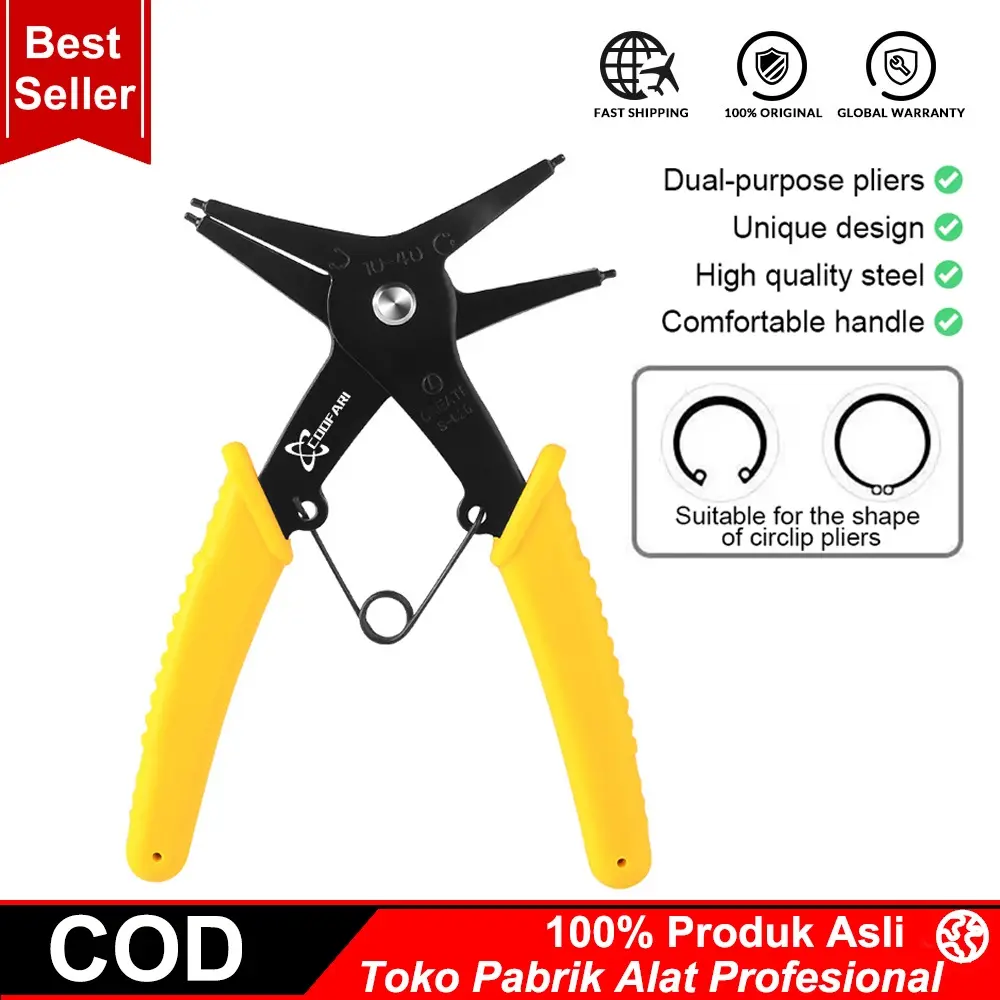 Snap Ring Pliers 4 Way Tang Penjepit Lurus Buka Tutup 2 Fungsi 2 IN 1 Pasang Ring Range 10-40mm Baja Karbon Tinggi Desain Unik Dan Nyaman